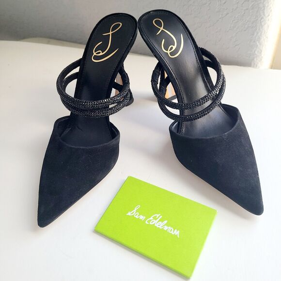 Sam Edelman Black Agustina Rhinestone Mule‎ Heel Size 7M Stunning! - Picture 1 of 6